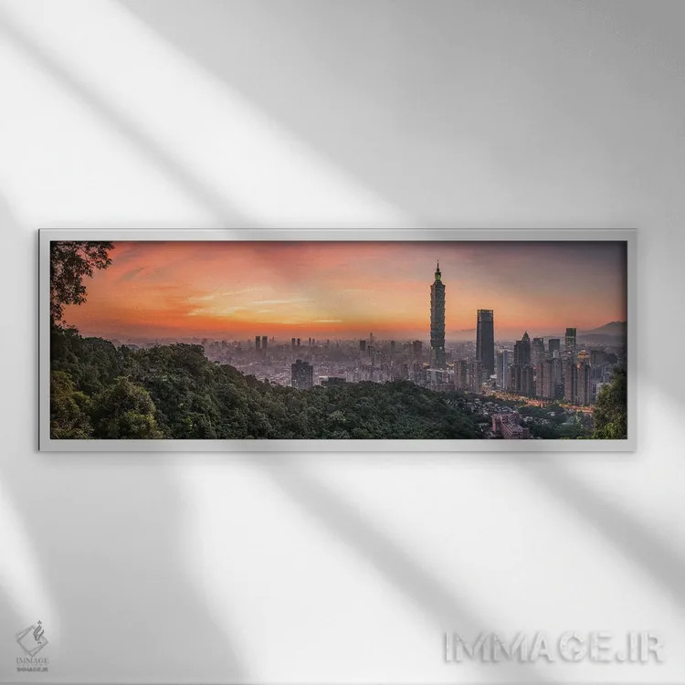 تابلو Taiwan, Republic Of China,پانورامای غروب تایپه، تایوان، جمهوری چین اثر یان بکه - نمای قابدار سفید