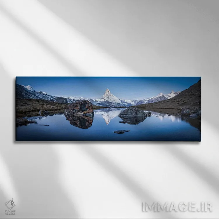 تابلو نمای پانورامای دریاچه استلی و ماترهورن در زمستان اثر یان بکه - نمای روبهرو روی دیوار