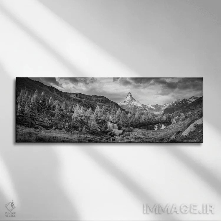 تابلو Zermatt, Swiss Alps, Switzerland,پانوراما از کوه ماترهورن سیاه و سفید، زرمات، آلپ سوئیس، سوئیس اثر یان بکه - نمای روبهرو روی دیوار