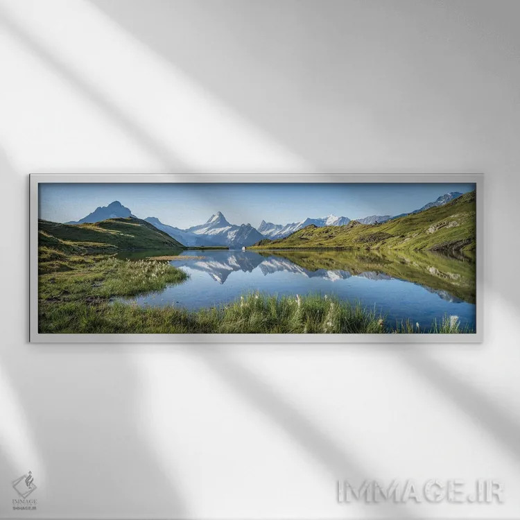 تابلو Grindelwald, Swiss Alps, Switzerland,پانورامای دریاچه باخالپسی هنگام طلوع در تابستان، گرینلدوالد، آلپ سوئیس، سوئیس اثر یان بکه - نمای قابدار سفید