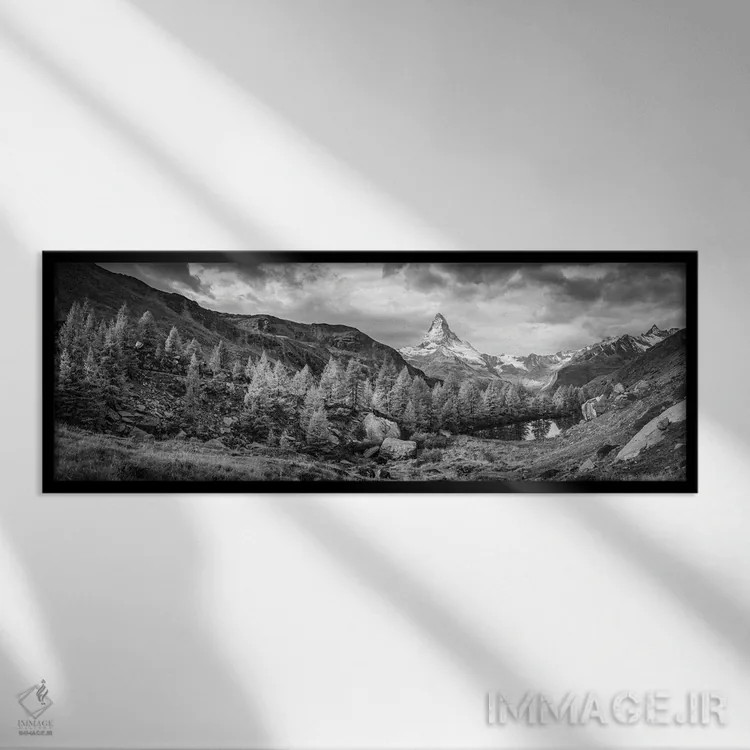 تابلو Zermatt, Swiss Alps, Switzerland,پانوراما از کوه ماترهورن سیاه و سفید، زرمات، آلپ سوئیس، سوئیس اثر یان بکه - نمای قابدار مشکی