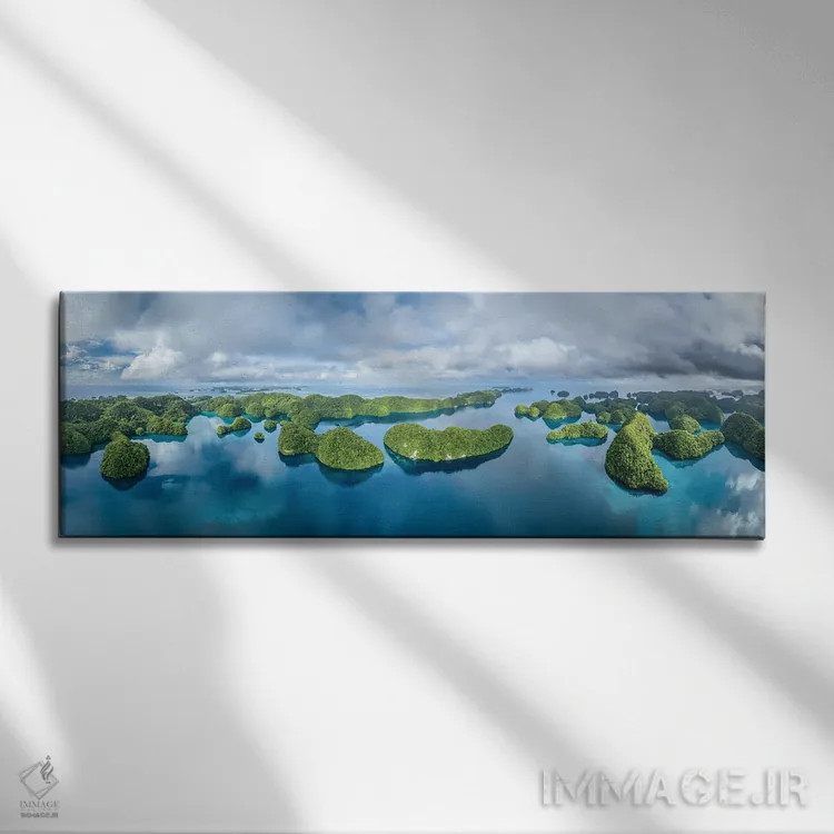 تابلو Palau, Koror, Micronesia,پانورامای هوایی جزایر چلباچب (راک آیلندز)، پالائو، کورور، میکرونزی اثر یان بکه - نمای روبهرو روی دیوار