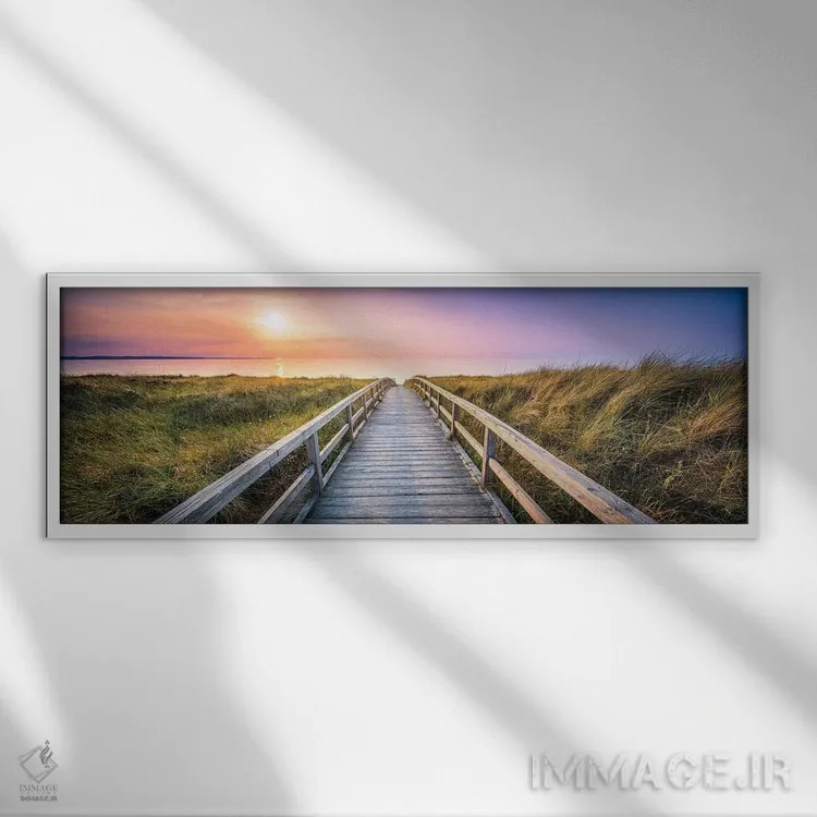 تابلو پانورامای تپههای شنی در غروب اثر یان بکه - نمای قابدار سفید