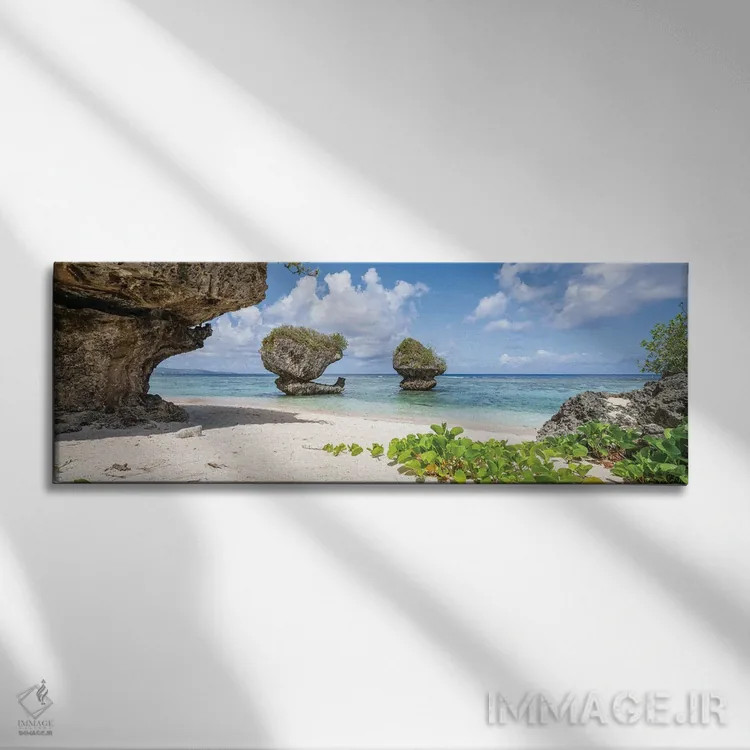 تابلو Guam,پانورامای ساحل هیلاآن با سنگهای قارچی، گوام اثر یان بکه - نمای روبهرو روی دیوار