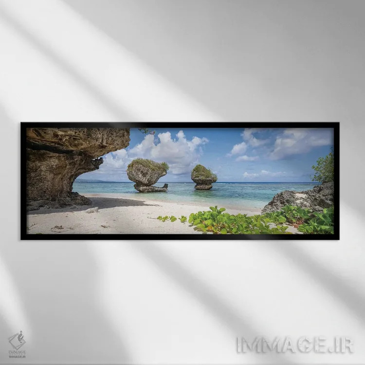 تابلو Guam,پانورامای ساحل هیلاآن با سنگهای قارچی، گوام اثر یان بکه - نمای قابدار مشکی