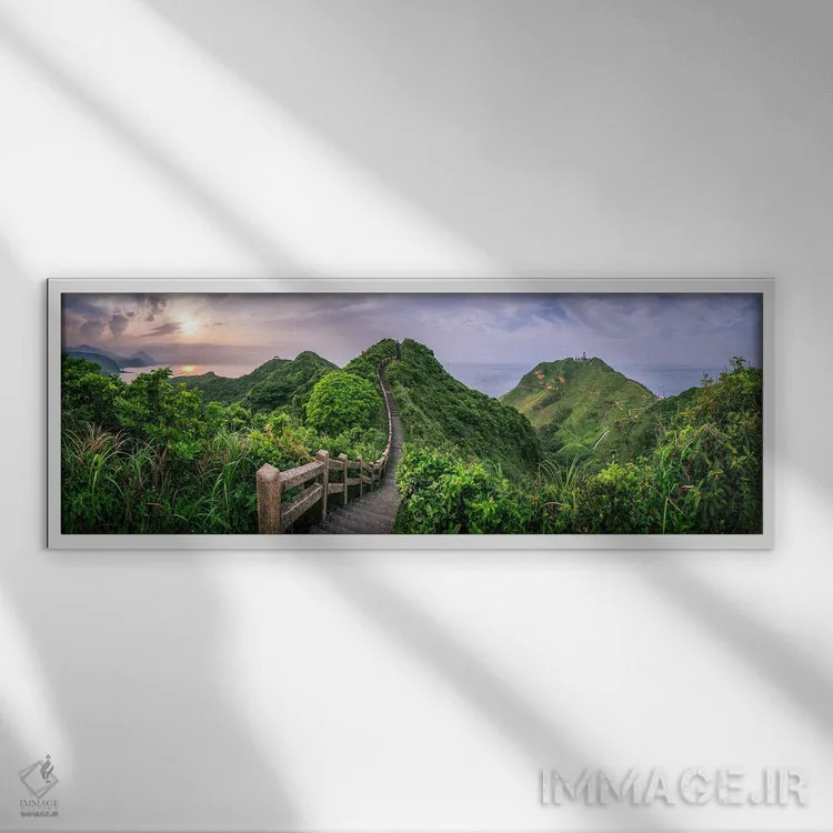 تابلو Ruifang District, New Taipei, Taiwan, Republic Of China,پانورامای دماغه بیتو هنگام غروب آفتاب، منطقه رویفانگ، نیوتایپه، تایوان، جمهوری چین اثر یان بکه - نمای قابدار سفید