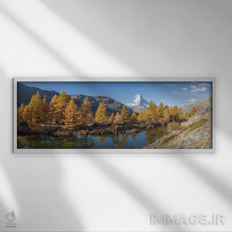 تابلو Swiss Alps, Switzerland,پانورامای کوه ماترهورن و دریاچه گریندجیزه در فصل پاییز، آلپ سوئیس، سوئیس اثر یان بکه - نمای قابدار سفید