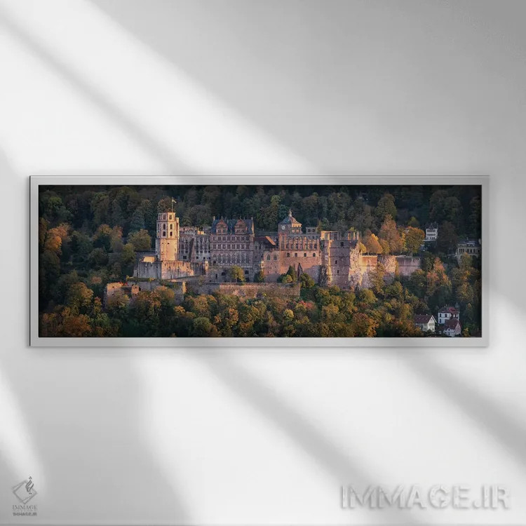 تابلو Baden-Württemberg, Germany,پانورامای قلعه هایدلبرگ در فصل پاییز، بادن-وورتمبرگ، آلمان اثر یان بکه - نمای قابدار سفید