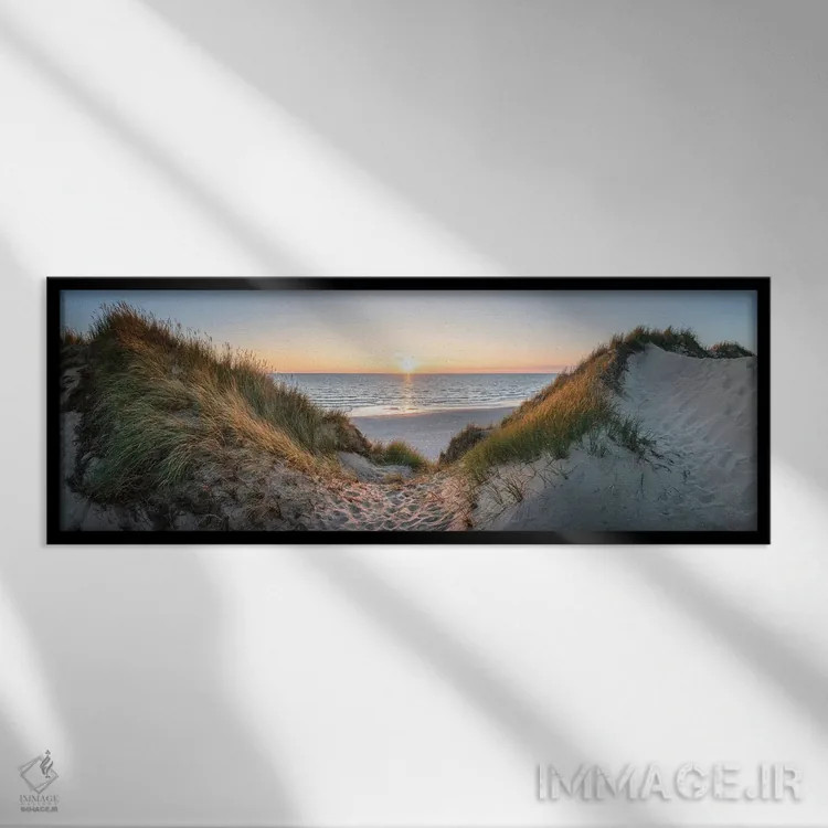 تابلو پانورامای تپههای شنی هنگام غروب آفتاب اثر یان بکه - نمای قابدار مشکی