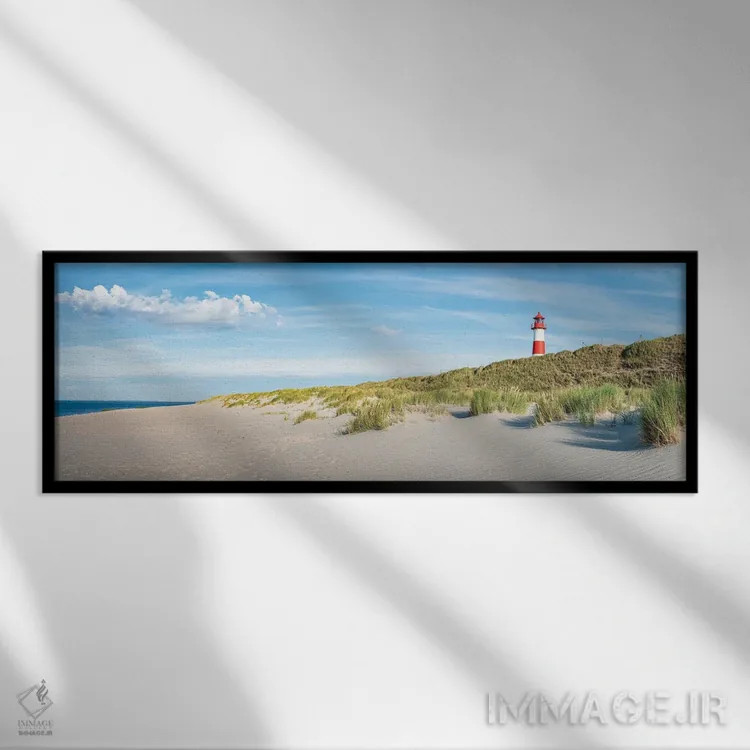 تابلو Sylt, Schleswig-Holstein, Germany,نمای پانورامای یک ساحل با فانوس دریایی، زولیت، اشلسویگ-هولشتاین، آلمان اثر یان بکه - نمای قابدار مشکی