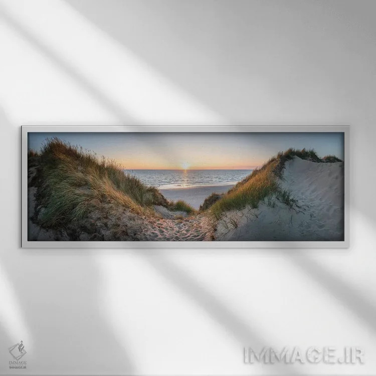 تابلو پانورامای تپههای شنی هنگام غروب آفتاب اثر یان بکه - نمای قابدار سفید