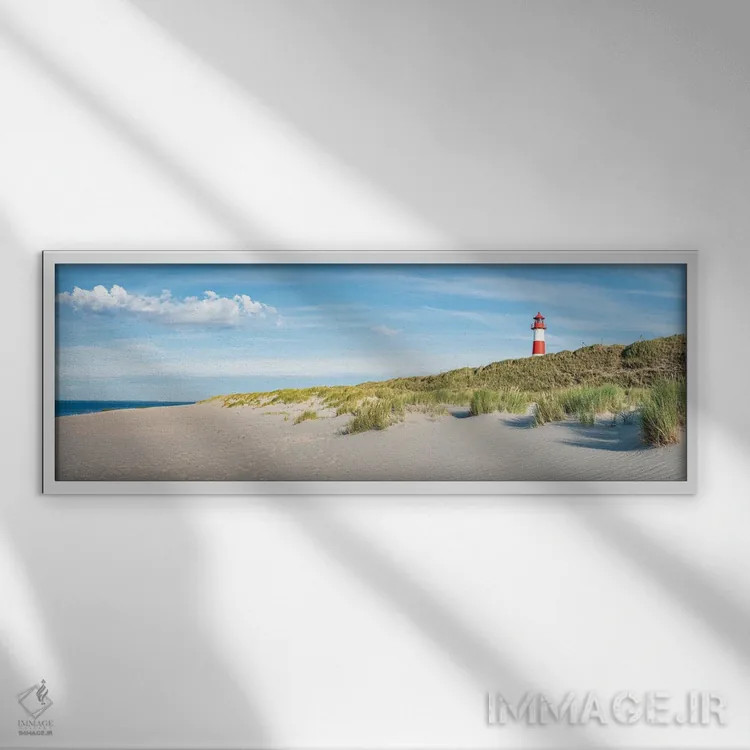 تابلو Sylt, Schleswig-Holstein, Germany,نمای پانورامای یک ساحل با فانوس دریایی، زولیت، اشلسویگ-هولشتاین، آلمان اثر یان بکه - نمای قابدار سفید