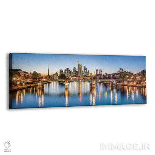 تابلو Hesse, Germany,منطقه تجاری مرکزی فرانکفورت و پل ایگناتس-بوبیس (ایگناتس بوبیس بروکه) در شب، هسن، آلمان اثر یان بکه - نمای پرسپکتیو محصول