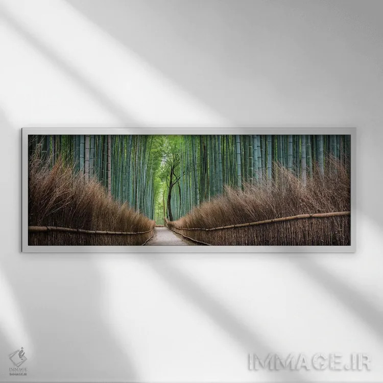 تابلو جنگل بامبوی آراشییاما اثر یان بکه - نمای قابدار سفید