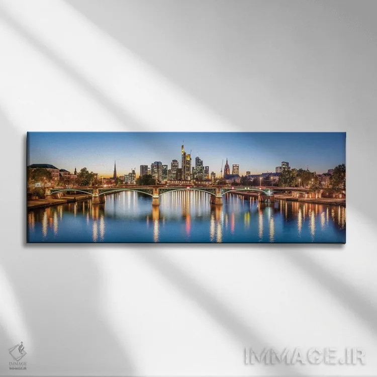 تابلو Hesse, Germany,منطقه تجاری مرکزی فرانکفورت و پل ایگناتس-بوبیس (ایگناتس بوبیس بروکه) در شب، هسن، آلمان اثر یان بکه - نمای روبهرو روی دیوار