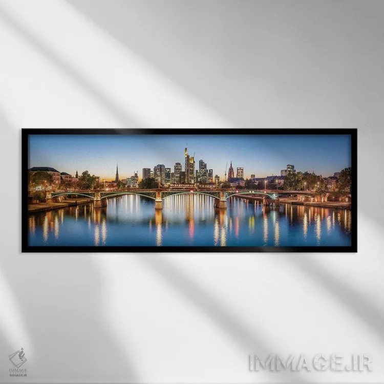 تابلو Hesse, Germany,منطقه تجاری مرکزی فرانکفورت و پل ایگناتس-بوبیس (ایگناتس بوبیس بروکه) در شب، هسن، آلمان اثر یان بکه - نمای قابدار مشکی