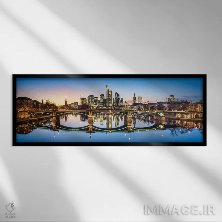 تابلو Hesse, Germany,پل ایگناتس-بوبیس (ایگناتس بوبیس بروکه) و خط آسمان فرانکفورت، هسن، آلمان اثر یان بکه - نمای قابدار مشکی