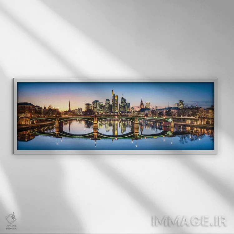 تابلو Hesse, Germany,پل ایگناتس-بوبیس (ایگناتس بوبیس بروکه) و خط آسمان فرانکفورت، هسن، آلمان اثر یان بکه - نمای قابدار سفید