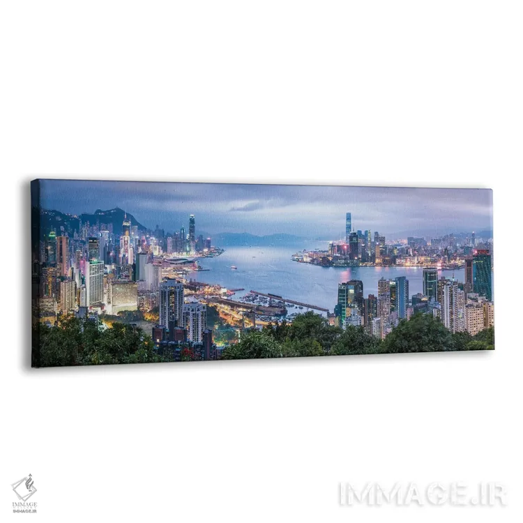 تابلو پانورامای خط افق هنگکنگ در شب اثر یان بکه - نمای پرسپکتیو محصول