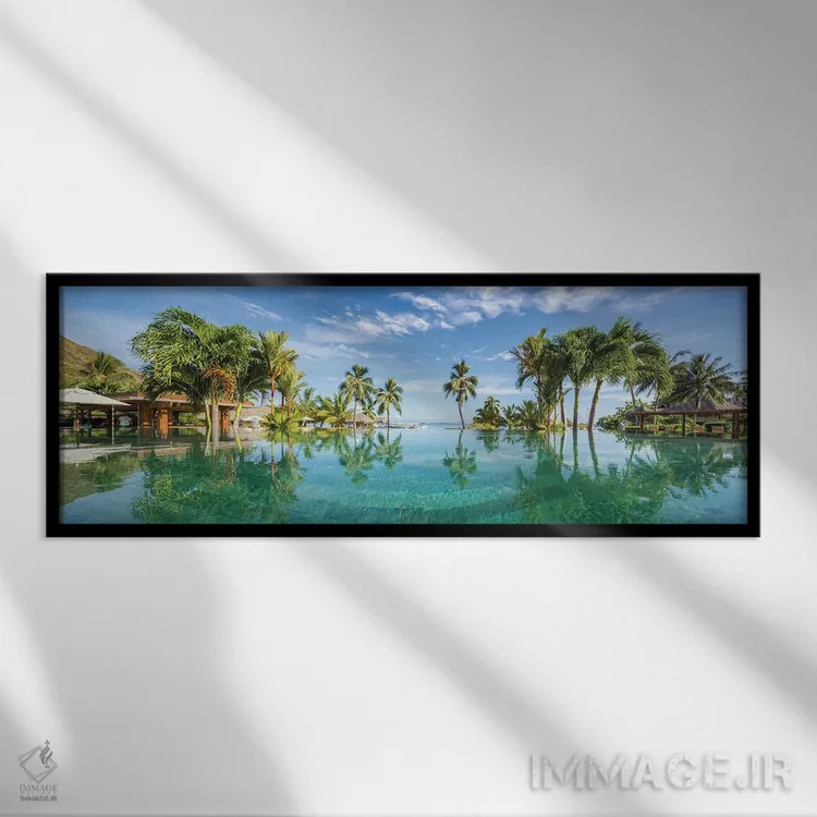 تابلو French Polynesia,استخر بینهایت در یک اقامتگاه ساحلی لوکس در تاهیتی، پلینزی فرانسه اثر یان بکه - نمای قابدار مشکی