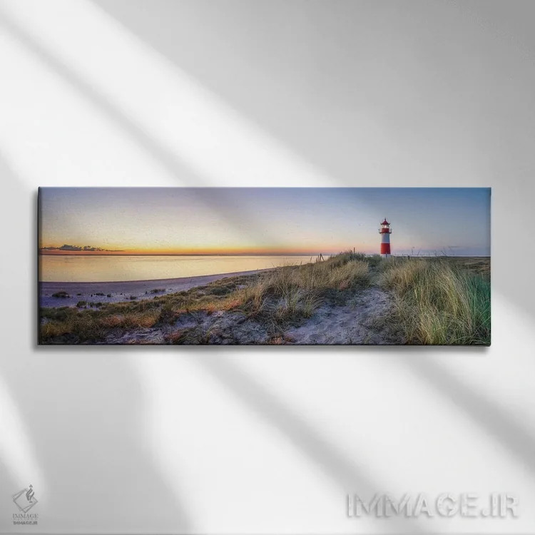 تابلو North Sea coast, Island of Sylt, Germany,طلوع آفتاب در فانوس دریایی لیست اوست، ساحل دریای شمال، جزیرهٔ زولت، آلمان اثر یان بکه - نمای روبهرو روی دیوار