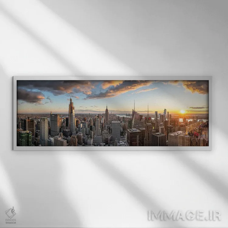 تابلو پانورامای خط افق منهتن اثر یان بکه - نمای قابدار سفید
