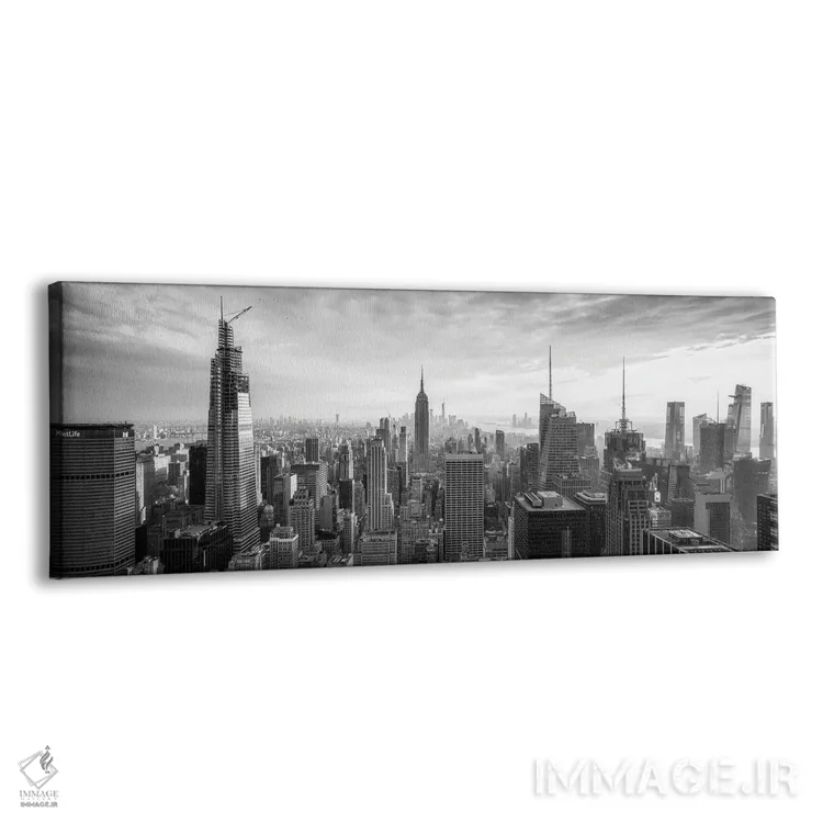 تابلو پانورامای خط افق شهر نیویورک به صورت سیاه و سفید اثر یان بکه - نمای پرسپکتیو محصول
