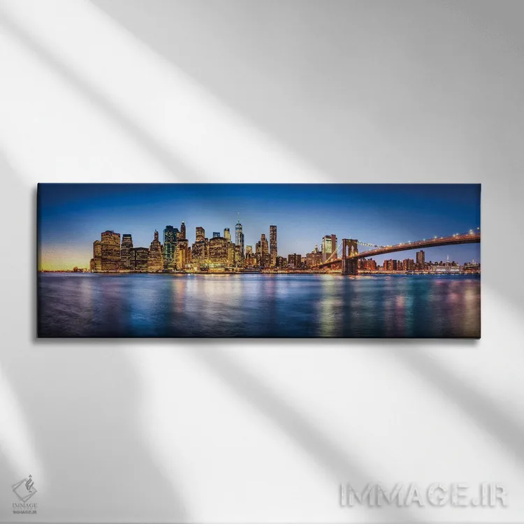 تابلو پانورامای خط افق منهتن با پل بروکلین اثر یان بکه - نمای روبهرو روی دیوار