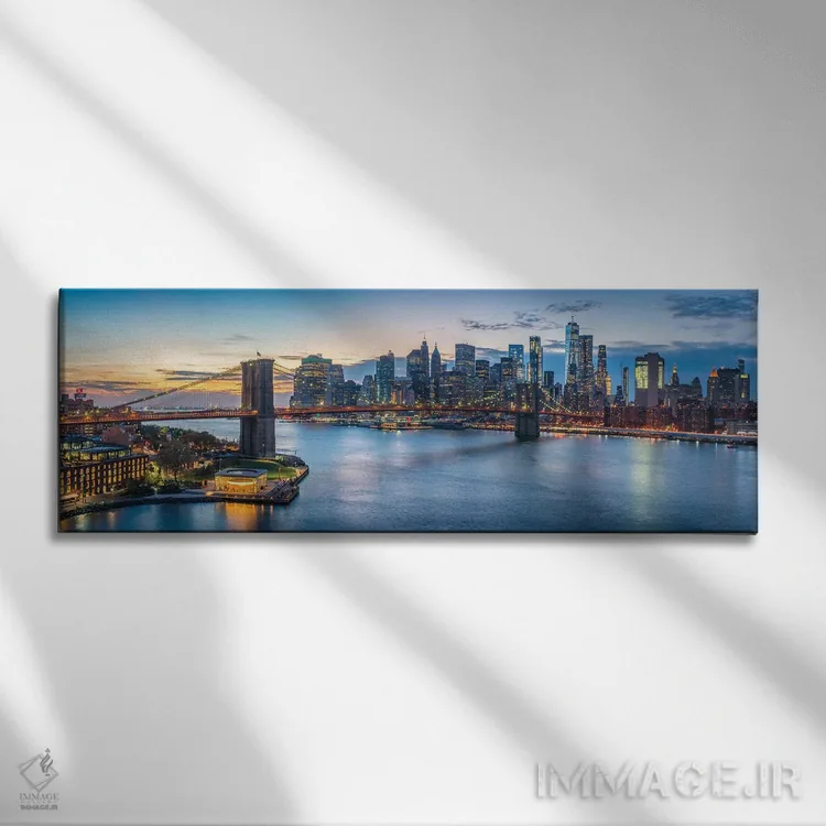 تابلو پانورامای پل بروکلین و خط افق منهتن اثر یان بکه - نمای روبهرو روی دیوار