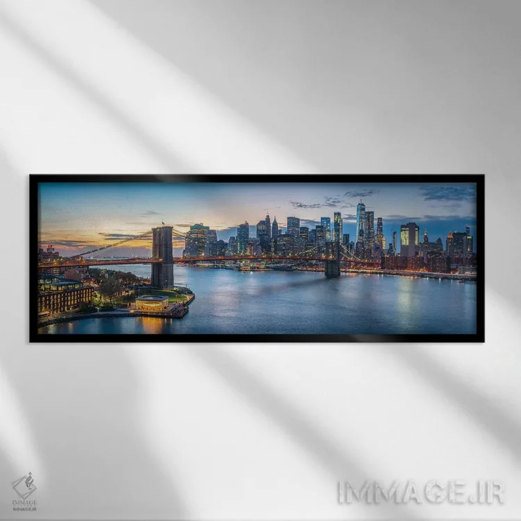 تابلو پانورامای پل بروکلین و خط افق منهتن اثر یان بکه - نمای قابدار مشکی