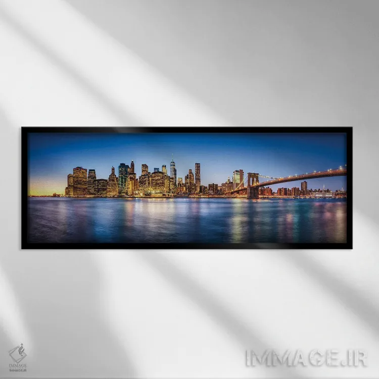 تابلو پانورامای خط افق منهتن با پل بروکلین اثر یان بکه - نمای قابدار مشکی