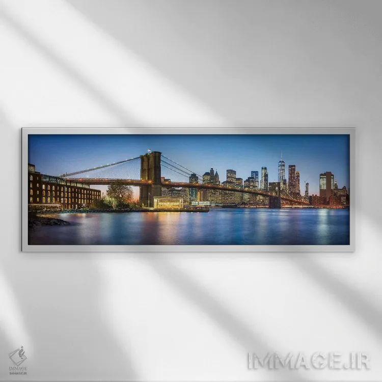 تابلو پانورامای پل بروکلین در گرگومیش اثر یان بکه - نمای قابدار سفید