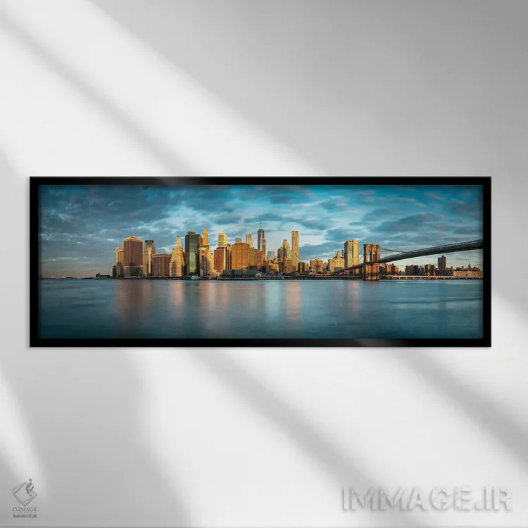 تابلو پانورامای خط افق منهتن جنوبی با پل بروکلین اثر یان بکه - نمای قابدار مشکی