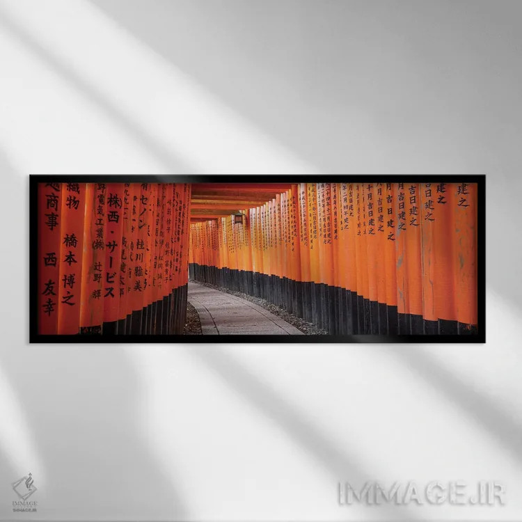 تابلو Kyoto, Japan,دروازههای قرمز توری در معبد فوشیمی ایناری تایشا، کیوتو، ژاپن اثر یان بکه - نمای قابدار مشکی