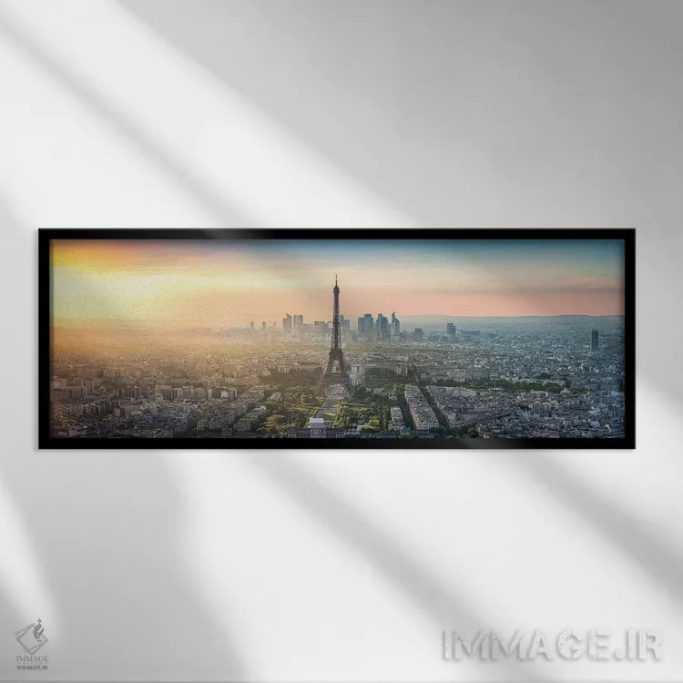 تابلو پانورامای خط افق پاریس با برج ایفل (فرانسه) اثر یان بکه - نمای قابدار مشکی