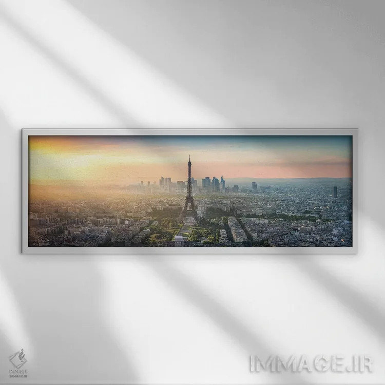 تابلو پانورامای خط افق پاریس با برج ایفل (فرانسه) اثر یان بکه - نمای قابدار سفید