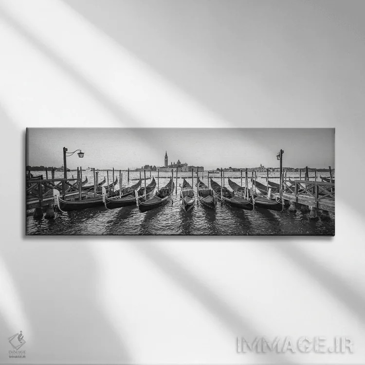 تابلو Venice, Italy,نمای پانورامی از سن جورجو ماجوره به همراه گوندولاها، ونیز، ایتالیا اثر یان بکه - نمای روبهرو روی دیوار