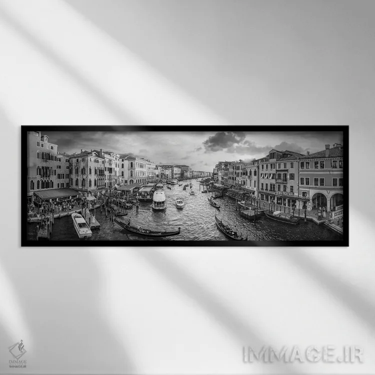 تابلو Venice, Italy,نمای پانورامی کانال بزرگ ونیز در غروب آفتاب، ایتالیا اثر یان بکه - نمای قابدار مشکی