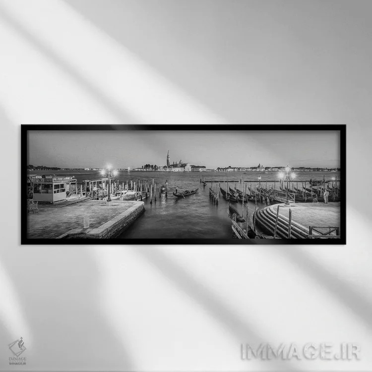 تابلو Venice, Italy,نمای پانورامی از سن جورجو ماجوره در شب، ونیز، ایتالیا اثر یان بکه - نمای قابدار مشکی