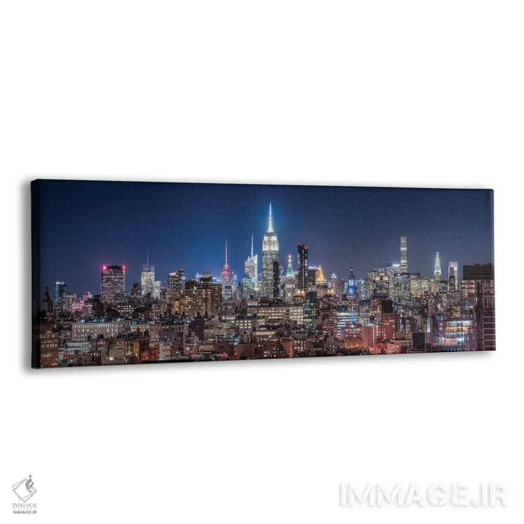 تابلو نمای پانورامی خط آسمان میدنتهن منهتن با ساختمان امپایر استیت در شب اثر یان بکه - نمای پرسپکتیو محصول