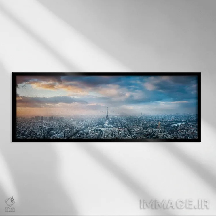 تابلو نمای هوایی از پاریس در زمستان اثر یان بکه - نمای قابدار مشکی