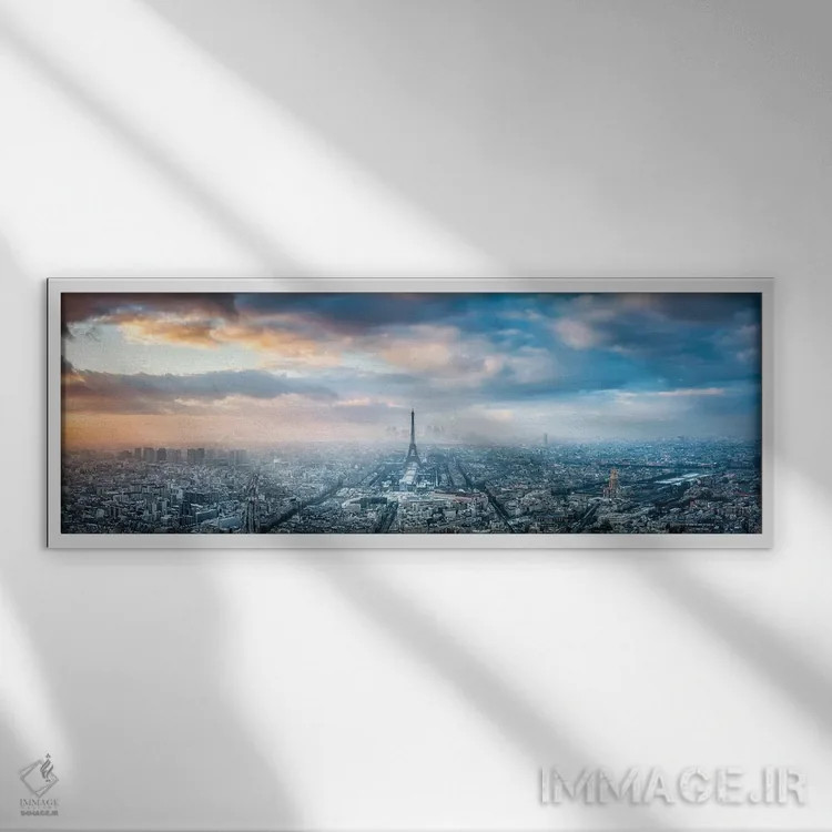 تابلو نمای هوایی از پاریس در زمستان اثر یان بکه - نمای قابدار سفید