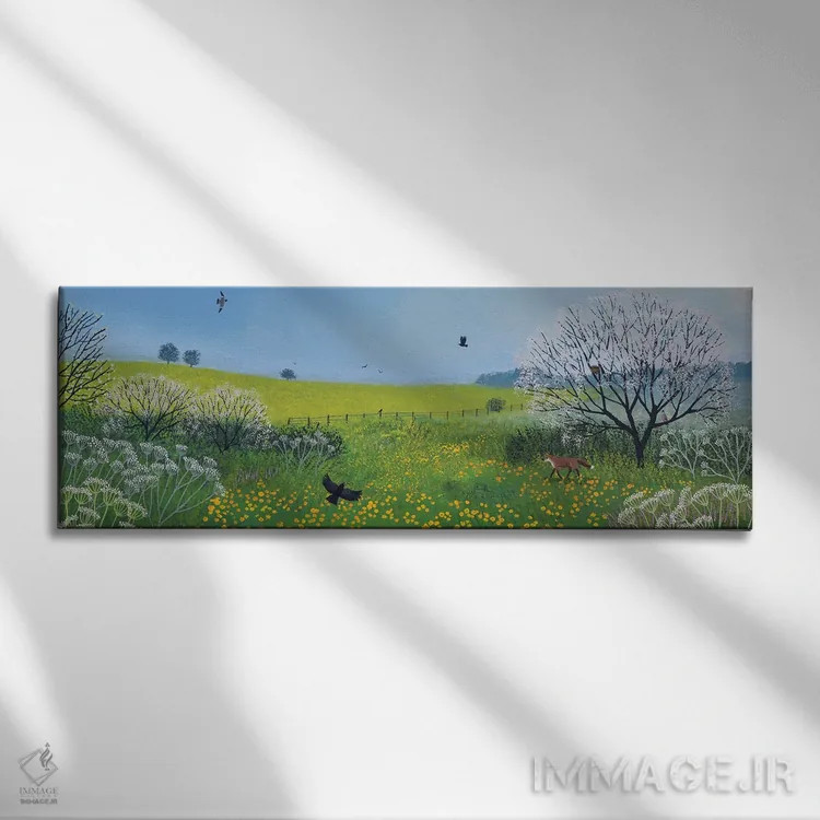 تابلو گلکاسهای و شکوفه اثر جو گراندی - نمای روبهرو روی دیوار