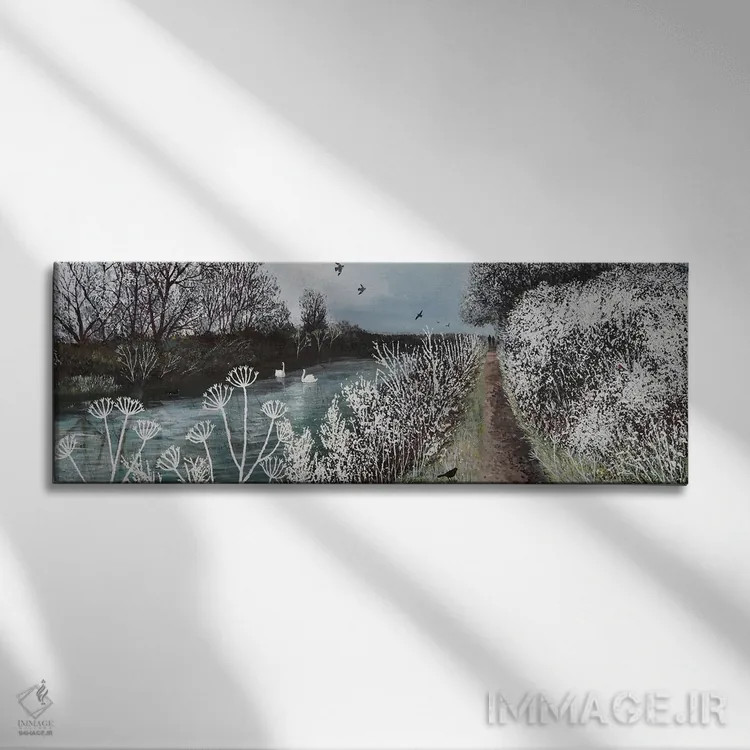 تابلو مسیر کناری رود در زمستان اثر جو گراندی - نمای روبهرو روی دیوار