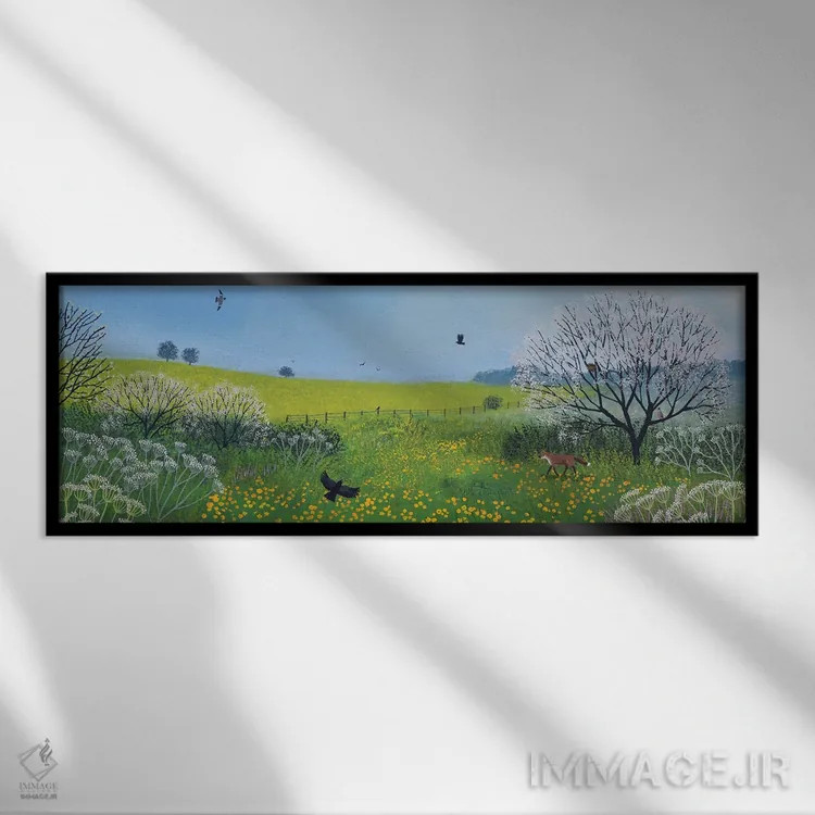 تابلو گلکاسهای و شکوفه اثر جو گراندی - نمای قابدار مشکی