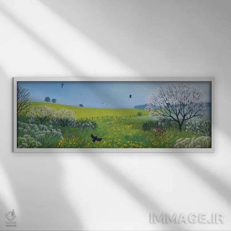 تابلو گلکاسهای و شکوفه اثر جو گراندی - نمای قابدار سفید