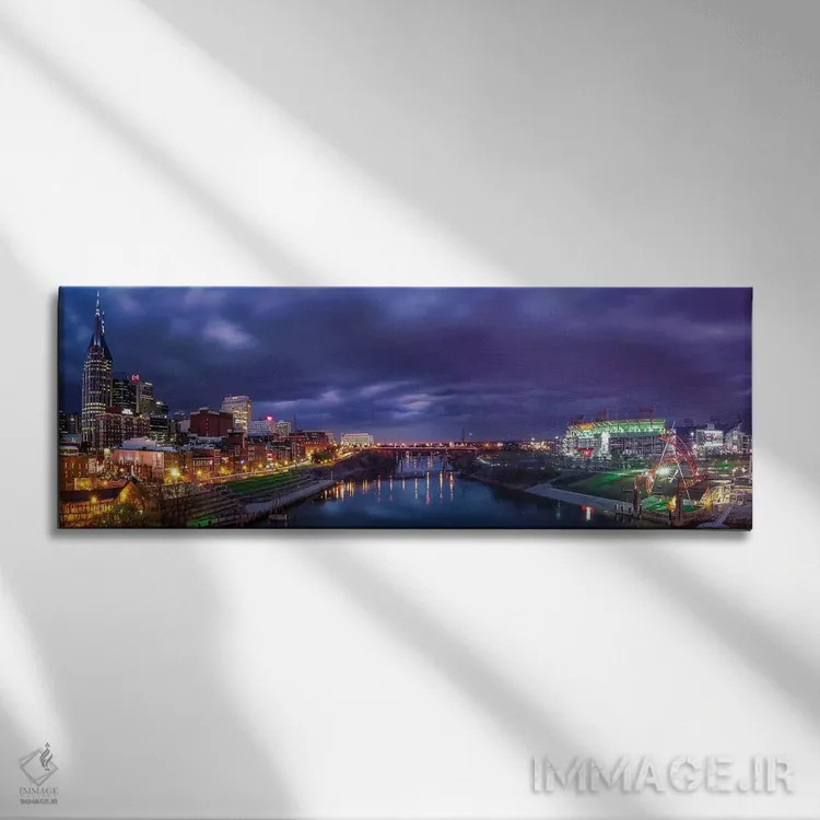 تابلو چراغهای نشویل روی رودخانه کامبرلند اثر عکاسی جاناتان راس - نمای روبهرو روی دیوار