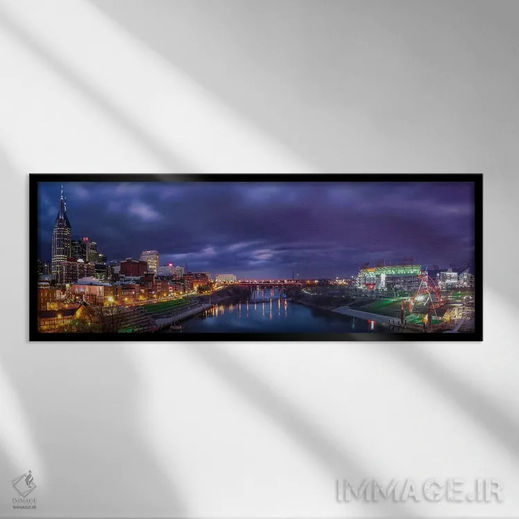 تابلو چراغهای نشویل روی رودخانه کامبرلند اثر عکاسی جاناتان راس - نمای قابدار مشکی