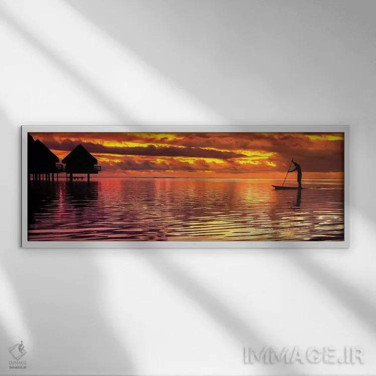 تابلو پارو زدن به سوی غروب اثر عکاسی جاناتان راس - نمای قابدار سفید