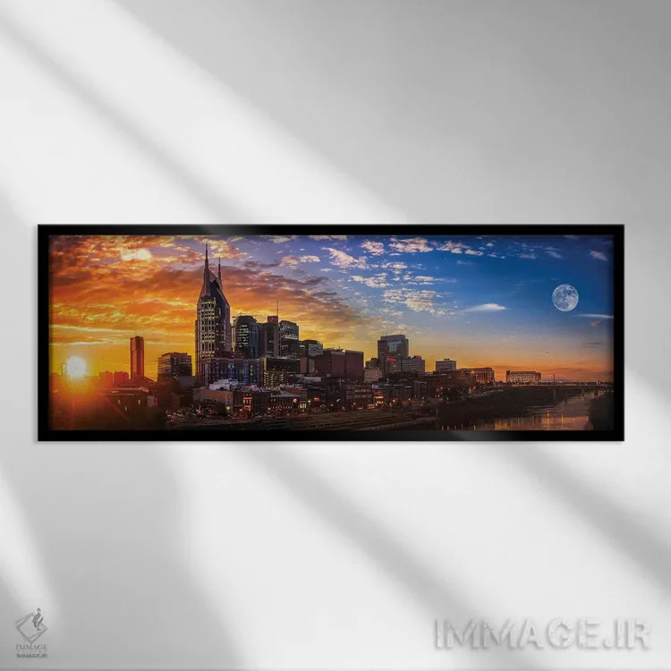 تابلو غروب در شهر موسیقی (منظور نشویل) اثر عکاسی جاناتان راس - نمای قابدار مشکی